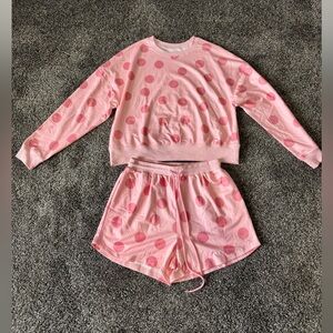 Women’s Polka Dot Pullover Drawstring Lounge Short Set Size M